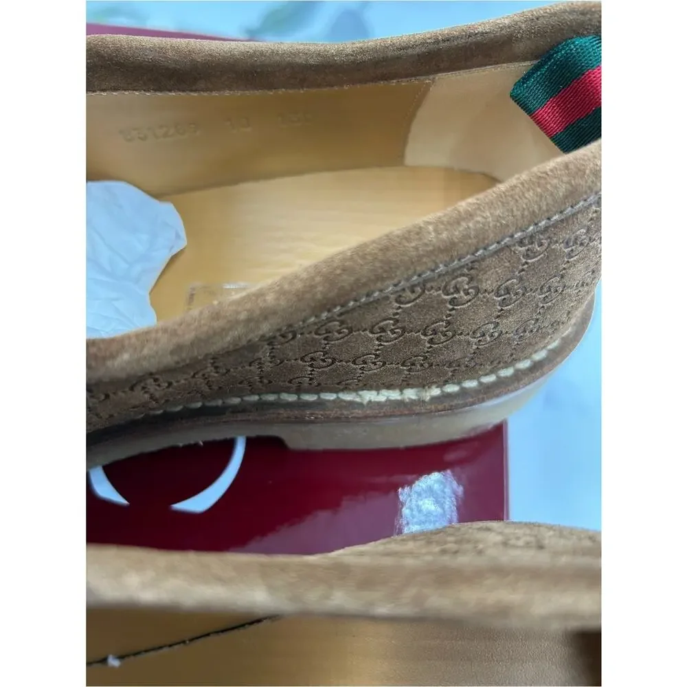 Men's Gucci suede GG monogram web loafers size 10 fits 10.5 US made in Italy